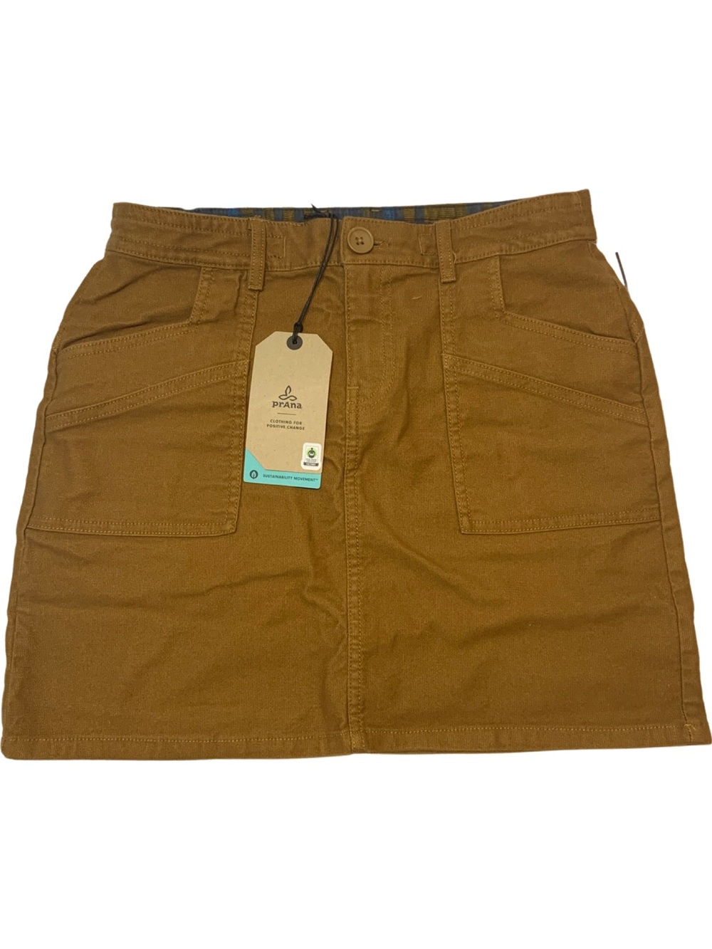 Prana Caramel Brown Mini Skirt with Front Patch Pockets